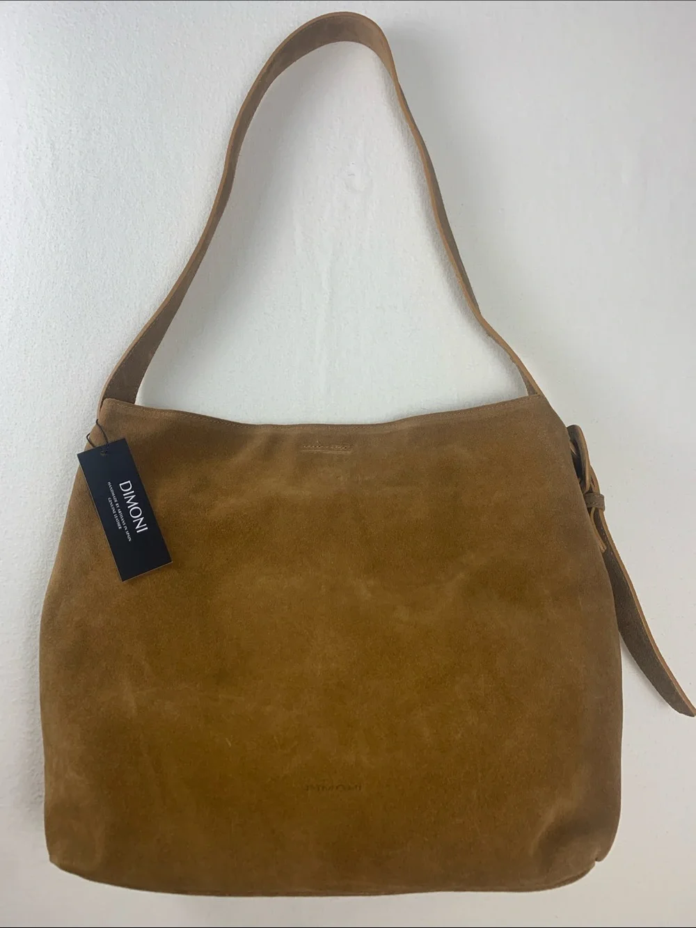 Dimoni Made in Spain Suede Hobo Shoulder Bag Tobacco Brown Adjustable Strap
